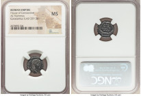 Constantius II, as Augustus (AD 337-361). AE3 or BI nummus (15mm, 6h). NGC MS. Antioch, 12th officina, AD 347-348. D N CONSTAN-TIVS P F AVG, pearl-dia...
