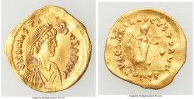 Anastasius I (AD 491-518). AV tremissis (16mm, 1.49 gm, 6h). VF, wrinkled flan. Constantinople, AD 492-518. D N ANASTA-SIVS PP AVG, pearl-diademed, dr...