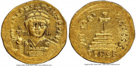 Tiberius II Constantine (AD 578-582). AV solidus (22mm, 4.35 gm, 7h). NGC MS 4/5 - 4/5, clipped. Constantinople, 4th officina, AD 579-582. d m TIb CON...
