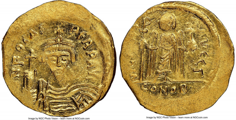 Phocas (AD 602-610). AV solidus (22mm, 4.44 gm, 7h). NGC MS 2/5 - 3/5, clipped. ...