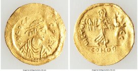 Phocas (AD 602-610). AV semissis (19mm, 2.19 gm, 7h). XF, wavy flan, scuff, scratches. Constantinople. o N FOCA-S P P AVG, pearl-diademed, draped and ...