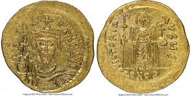 Phocas (AD 602-610). AV solidus (21mm, 4.50 gm, 7h). NGC MS 4/5 - 4/5. Constantinople, 6th officina, AD 607-609. d N FOCAS-PЄRP AVG, crowned, draped a...