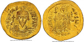 Phocas (AD 602-610). AV solidus (21mm, 4.39 gm, 7h). NGC MS 5/5 - 3/5, marks, clipped. Constantinople, 6th officina, AD 607-609. d N FOCAS-PЄRP AVG, c...