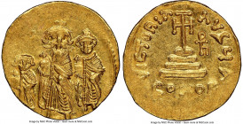 Heraclius (AD 610-641), with Heraclius Constantine and Heraclonas. AV solidus (21mm, 7h). NGC AU, brushed. Constantinople, 1st officina, ca. AD 632-63...