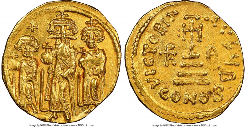 Heraclius (AD 632-641), with Heraclius Constantine and Heraclonas, as Caesar. AV...
