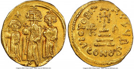 Heraclius (AD 632-641), with Heraclius Constantine and Heraclonas, as Caesar. AV solidus (21mm, 4.43 gm, 6h). NGC AU 5/5 - 4/5. Constantinople, 2nd of...