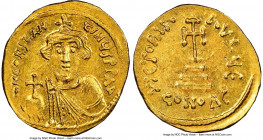 Constans II Pogonatus (AD 641-668). AV solidus (21mm, 4.46 gm, 7h). NGC MS 5/5 - 4/5. Constantinople, 5th officina. d N CONStAN-tINЧS P P AV, bust of ...
