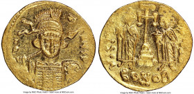 Constantine IV Pogonatus (AD 668-685). AV solidus (19mm, 4.49 gm, 7h). NGC MS 3/5 - 4/5. Constantinople, 4th officina, AD 669-674. d N CONS-T-NЧS P, c...