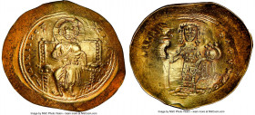 Constantine X Ducas (AD 1059-1067). AV histamenon nomisma (27mm, 6h). NGC Choice AU, clipped. Constantinople. +IhS IXS RЄX-RЄSNANTIhm, Christ seated f...