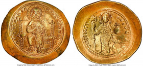 Constantine X Ducas (AD 1059-1067). AV histamenon nomisma (27mm, 5h). NGC AU. Constantinople. +IhS IXS RЄX-RЄSNANTIhm, Christ seated facing on throne ...