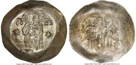 Manuel I Comnenus (AD 1143-1180). EL aspron trachy (32mm, 4.27 gm, 6h). NGC MS 4/5 - 3/5, light marks, brushed. Constantinople, AD 1160-1164. IC-XC (b...
