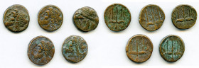 ANCIENT LOTS. Greek. Sicily. Syracuse. Hieron II (ca. 240-215 BC). Lot of five (5) AE litra. Fine-VF. Includes: (5) Head of Poseidon left, wearing tae...