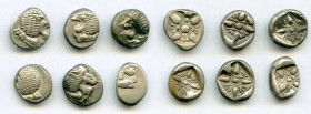 ANCIENT LOTS. Greek. Ionia. Miletus. Ca. late 6th-5th centuries BC. Lot of six (6) AR 1/12th staters or obols. Choice Fine-VF. Includes: Milesian stan...