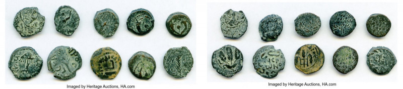 ANCIENT LOTS. Judaea. Ca. 1st centuries BC-AD. Lot of ten (10) AE prutahs. Fine,...