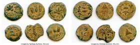 ANCIENT LOTS. Judaea. Ca. 1st centuries BC-AD. Lot of six (6) AE prutahs. Fine. Includes: Various issuers, dates and themes. Six (6) coins in lot. SOL...