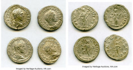 ANCIENT LOTS. Roman Imperial. Elagabalus (AD 218-222). Lot of four (4) AR denarii. Choice Fine-VF. Includes: Various types of Elagabalus denarii. Tota...
