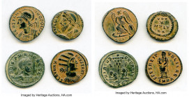 ANCIENT LOTS. Roman Imperial. AD 4th century. Lot of four (4) AE issues or BI nummi. Choice VF-AU. Includes: Various emperors with different types. To...
