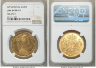 Maria I gold 6400 Reis 1795-R UNC Details (Cleaned) NGC, Rio de Janeiro mint, KM226.1. Brilliant luster, fully struck. 

HID09801242017

© 2020 He...