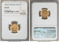 Newfoundland. Victoria gold 2 Dollars 1885 AU58 NGC, London mint, KM5. Young head type. Rose colored toning, lustrous with great eye appeal. 

HID09...