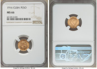Republic gold Peso 1916 MS66 NGC, Philadelphia mint, KM16. Satin blush toning, muted mint bloom and virtually unmarked fields. 

HID09801242017

©...