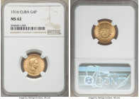 Republic gold 4 Pesos 1916 MS62 NGC, Philadelphia mint, KM18. Two year type. AGW 0.1935 oz. 

HID09801242017

© 2020 Heritage Auctions | All Right...