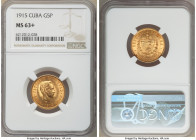 Republic gold 5 Pesos 1915 MS63+ NGC, Philadelphia mint, KM19. Two year type. 

HID09801242017

© 2020 Heritage Auctions | All Rights Reserved
