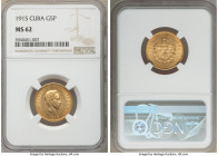 Republic gold 5 Pesos 1915 MS62 NGC, Philadelphia mint, KM19. Two year type. AGW. 0.2419 oz. 

HID09801242017

© 2020 Heritage Auctions | All Righ...
