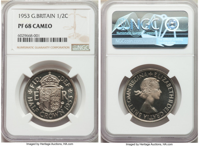 Elizabeth II Proof 1/2 Crown 1953 PR68 Cameo NGC, KM893, S-4137A. 

HID0980124...