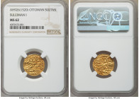 Ottoman Empire. Suleyman I (AH 926-974 / AD 1520-1566) gold sultani AH 926 (AD 1520/1521) MS62 NGC, Constantinople mint (in Turkey), A-1317. 

HID09...