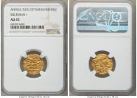 Ottoman Empire. Suleyman I (AH 926-974 / AD 1520-1566) gold Sultani AH 926 (AD 1520/1521) AU55 NGC, Sidrekipsi mint (in Greece), A-1317. 

HID098012...