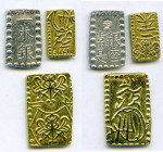 3-Piece Lot of Uncertified Assorted Issues, 1) Tempo gold 2 Shu (Nishu Kin) ND (1832-1858) - XF, KM-C18, JNDA 09-43. 7.6x12.8mm. 1.65gm 2) Ansei silve...