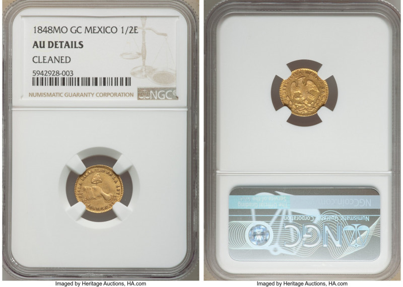 Republic gold 1/2 Escudo 1848 Mo-GC AU Details (Cleaned) NGC, Mexico City mint, ...