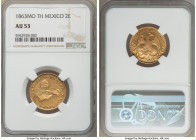 Republic gold 2 Escudos 1863 Mo-TH AU53 NGC, Mexico City mint, KM380.7. Lightly toned, underlying reflectivity visible. 

HID09801242017

© 2020 H...
