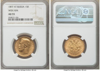 Nicholas II gold "Wide Rim" 15 Roubles 1897-AΓ AU55 NGC, St. Petersburg mint, KM-Y65.1. Wide rim variety. AGW 0.3734 oz. 

HID09801242017

© 2020 ...
