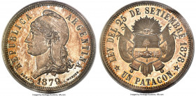 Republic silver Specimen Essai Patacon 1879 SP64 PCGS, Brussels mint, KM-XE6, Guttag-211A, Janson-25.1. By C. Wurden. A rarely seen Essai type that ap...