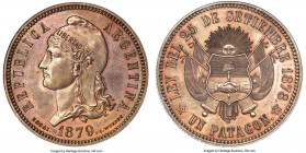 Republic copper Specimen Essai Patacon 1879 SP64 Brown PCGS, Brussels mint, KM-XE6a, Guttag-Unl., Janson-25.3. By C. Wurden. A fleeting copper Pattern...