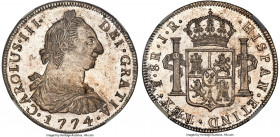 Charles III 8 Reales 1774 PTS-JR MS64 NGC, Potosi mint, KM55, Elizondo-12, Cal-1170. A Choice Mint State representative on the verge of Prooflike appe...