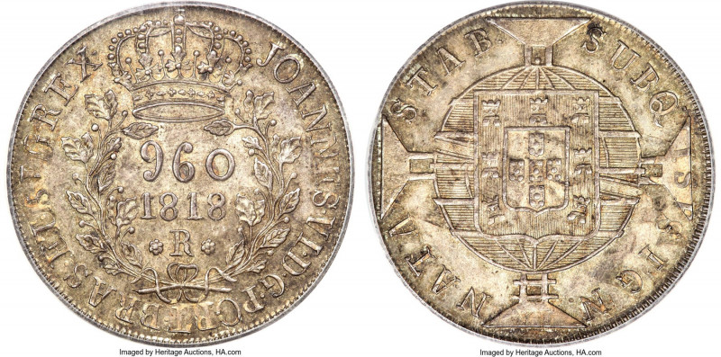 João VI "Wreath Obverse" 960 Reis 1818-R MS65 PCGS, Rio de Janeiro mint, KM326.1...