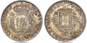 João VI 960 Reis 1821-R MS64 PCGS, Rio de Janeiro mint, KM326.1, Elizondo-39A, LMB-479. Overstruck on a Potosi-minted Bust 8 Reales dated 180[x]. Cris...