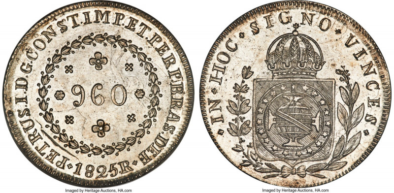 Pedro II 960 Reis 1825-R MS65 NGC, Rio de Janeiro mint, KM368.1, Elizondo-47, LM...