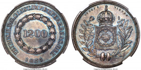 Pedro II 1200 Reis 1835 MS65 NGC, Rio de Janeiro mint, KM454, Elizondo-55, LMB-553, Bentes-577.02. Despite having the highest mintage of the short-liv...
