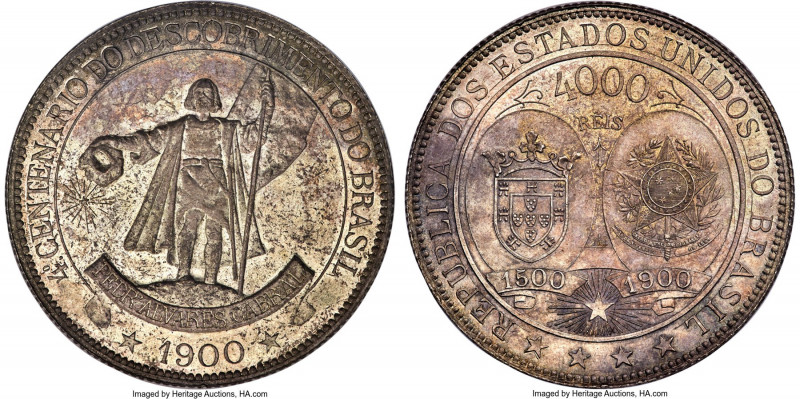 Republic "Discovery Anniversary" 4000 Reis 1900 MS65 NGC, Rio de Janeiro mint, K...