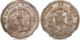 Republic Peso 1867-So MS65 NGC, Santiago mint, KM141, WR-11, Elizondo-113, MC-Unl. Variety with denomination written as "1 Peso". Simply extraordinary...