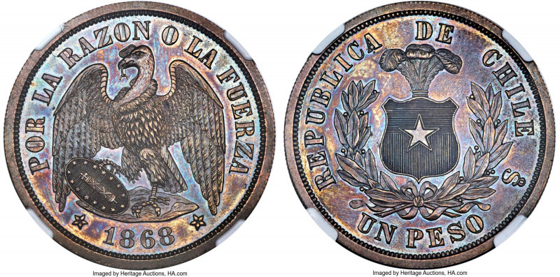 Republic copper Pattern Peso 1868-So PR64 Brown NGC, Santiago mint, KM-Pn16, Fon...