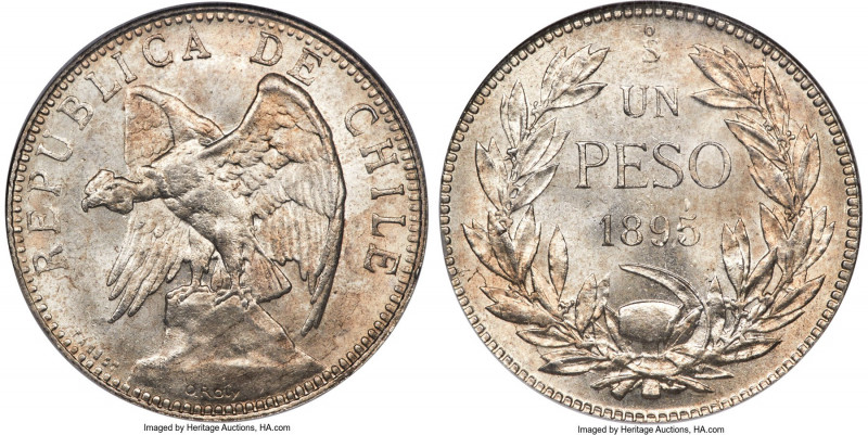 Republic Peso 1895-So MS64 NGC, Santiago mint, KM152.1, Elizondo-140. Ranking am...