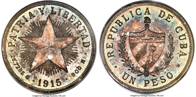 Republic Proof "Star" Peso 1915 PR65 PCGS, Philadelphia mint, KM15.1, Elizondo-5...