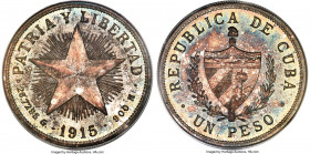 Republic Proof "Star" Peso 1915 PR65 PCGS, Philadelphia mint, KM15.1, Elizondo-5. Produced in a low mintage of only 100 examples, this commendable Pro...