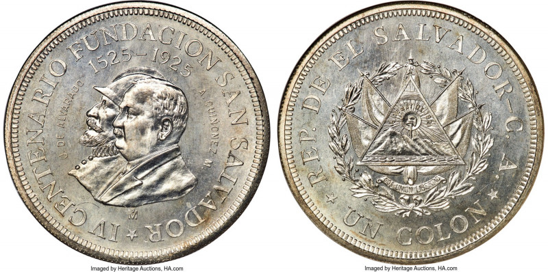 Republic "Founding of San Salvador" Colon 1925-Mo MS65 NGC, Mexico City mint, KM...