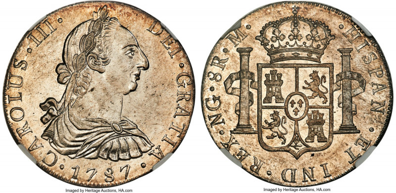Charles III 8 Reales 1787 NG-M MS64 Prooflike NGC, Nueva Guatemala mint, KM36.2a...
