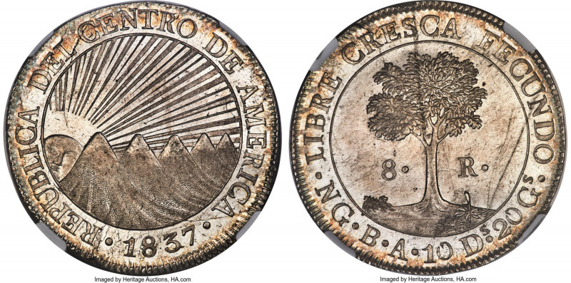 Central American Republic 8 Reales 1837 NG-BA MS66 S NGC, Nueva Guatemala mint, ...
